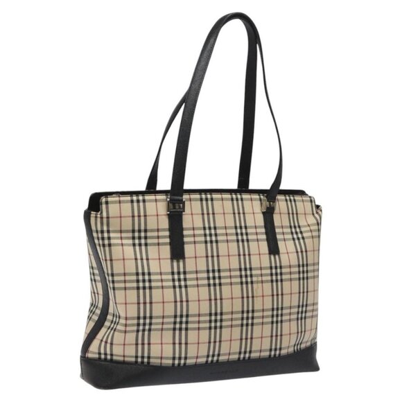 BURBERRY Nova Check Tote Bag Canvas Leather Beige Silver Auth BD1051 - Picture 1 of 16